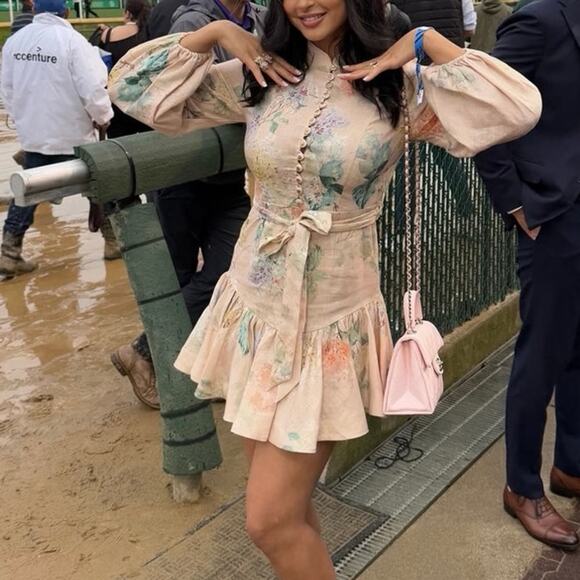 Zimmermann The Illuminate Peplum Mini Dress in Peach Hydrangea AU 2 US 8 - Picture 3 of 10